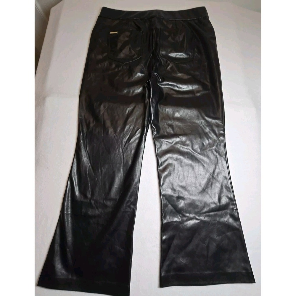 Y2K Michael Kors Black Faux Leather Lined Pants Womens Large Crop Kick Flare - Picture 3 of 16